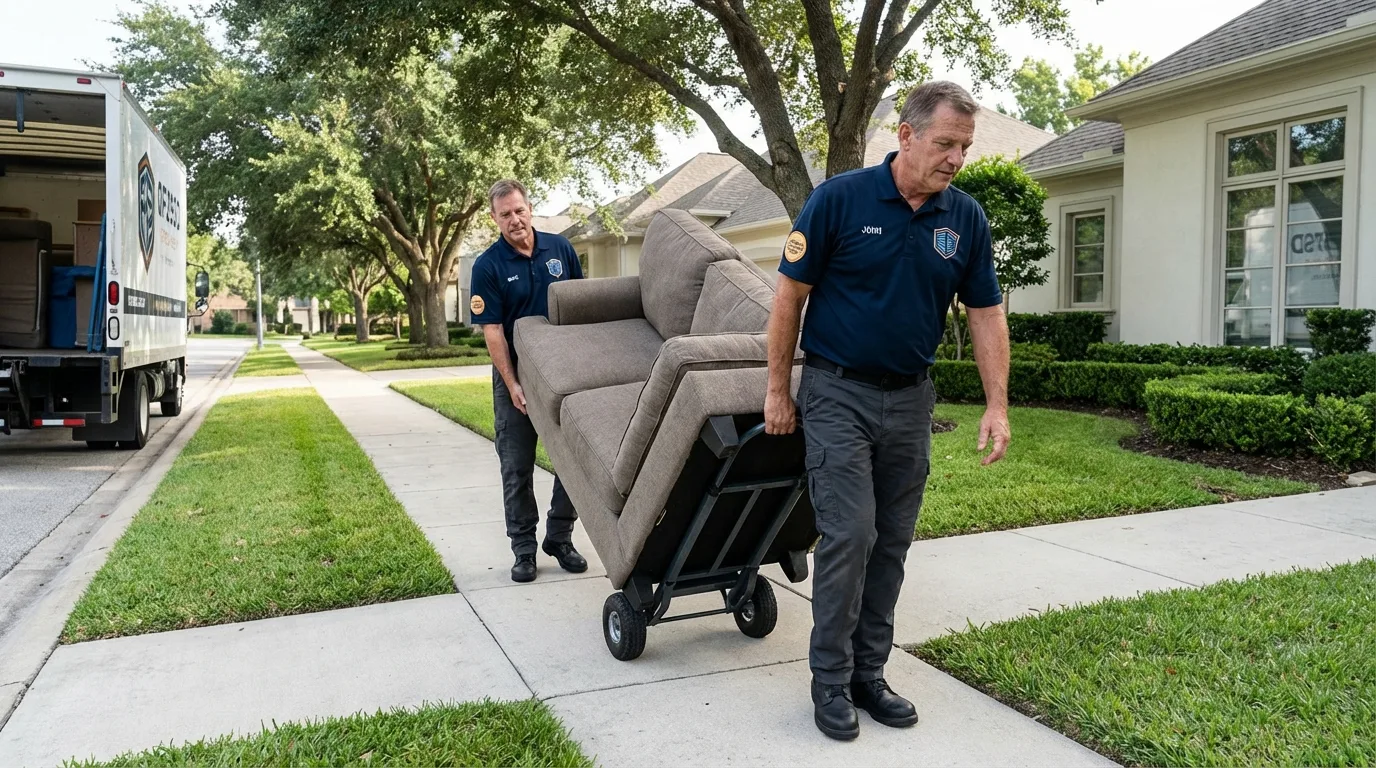 Local residential moving crew loading furniture in La Quinta, CA